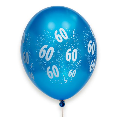Bunte metallic Ballons, rundum bedruckt mit 60 und Konfetti.