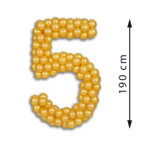 Easy-Fix-Maxi-Zahl 5 aus goldenen Ballons, 190 cm hoch