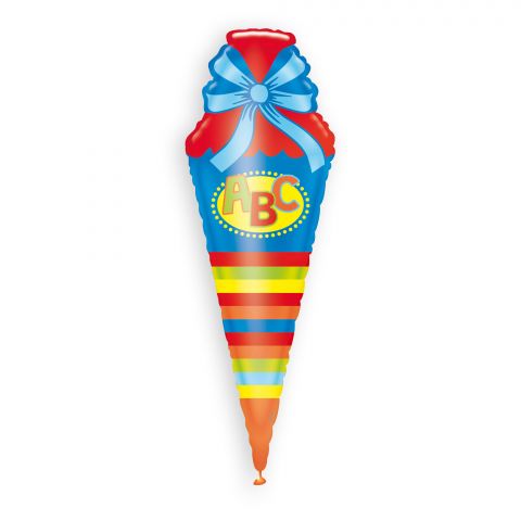 Bunter Folienballon in Schultütenform mit Aufdruck "ABC"