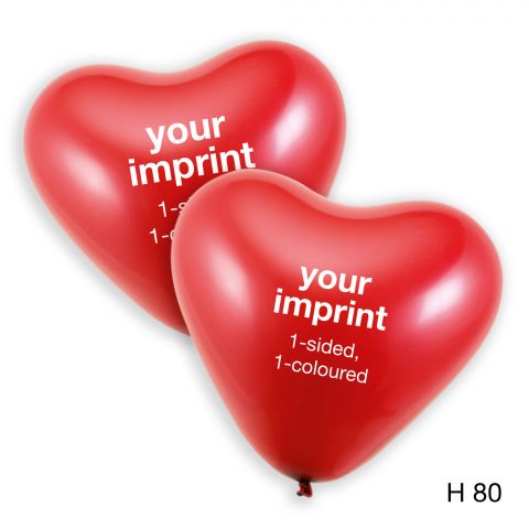 Your imprint in white on red heart balloons